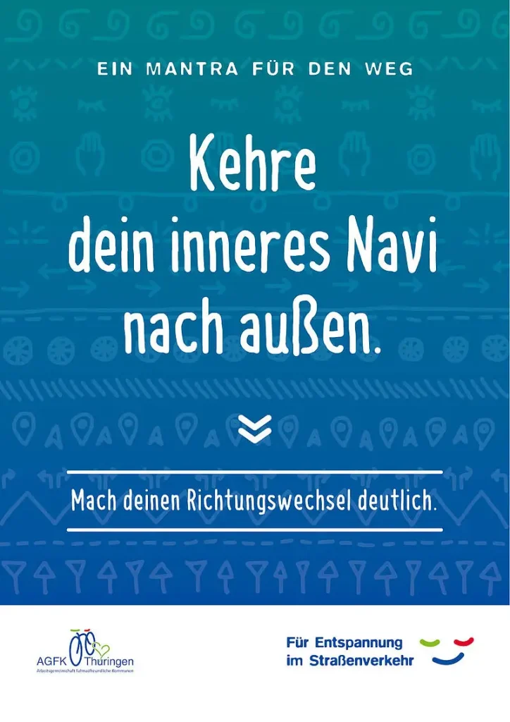 AGFK Thüringen Mantra für den Weg "Kehre Dein inneres Navi nach außen." blaues Plakat